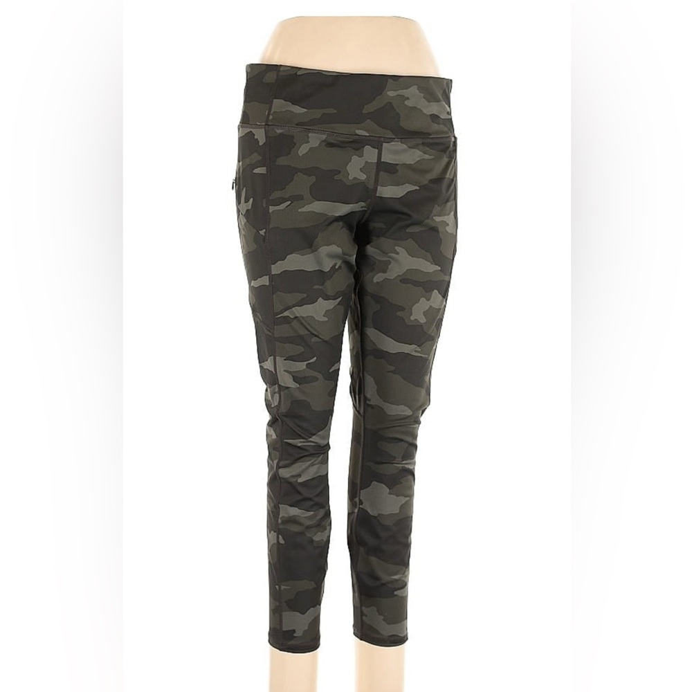 EUC Athleta Camo 7/8 Leggings w/ Double Zippered Side Pockets Size L Waist Pkt